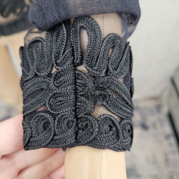 Vintage Sheer Black Soutache Embroidery Button Up Blouse Mobwife Mesh  Illusion - Picture 8 of 13